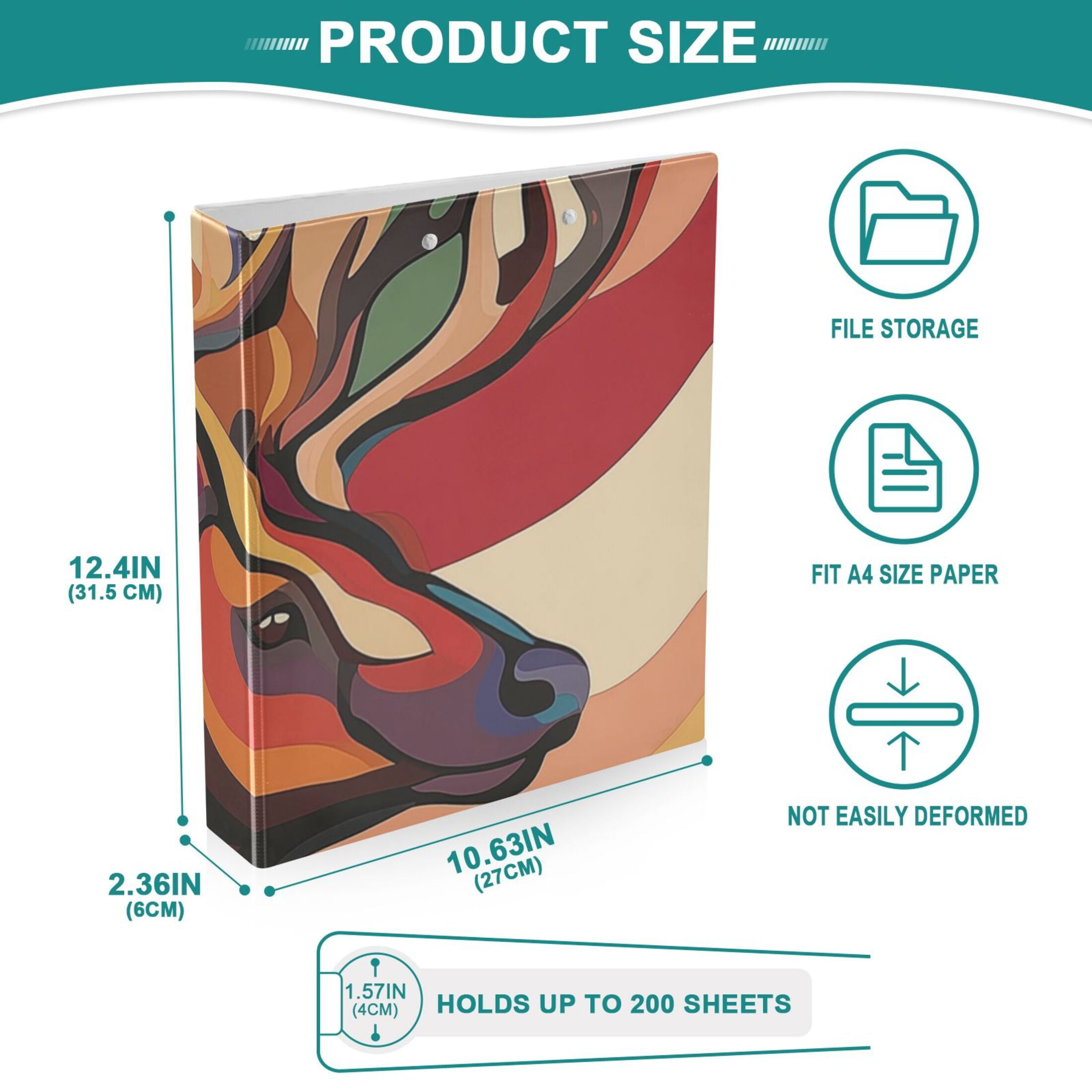 Antler Head Colorful 3 Ring Binders 1.5 inch Hardcover File Folders with Interior Pockets A4 Size Organizer for School Office Hospital Set of 2