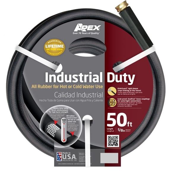 Apex, 8650-50, Commercial All Rubber Hot and Cold Water Hose, 5/8-Inch-by-50-Foot
