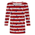 thumbnail image 4 of Camiseta estampada a la moda para mujer, blusa de manga 3/4 de longitud media, cuello redondo, camisetas informales Pompotops  FGAJ2467, 4 of 5