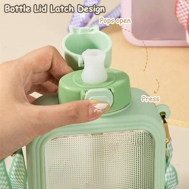 Pikadingnis Cute Flat Water Bottle Square with Straw, Kawaii