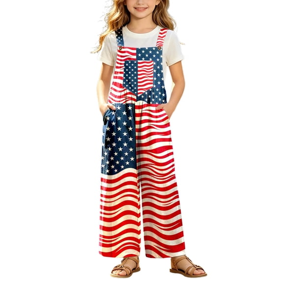 Yuncity USA Anniversary 250 Years Boys Girls Overalls 4Th Of July Adjustable Straps Jumpsuit American Flag Summer Breathable Outdoor Daily Wear Kids Patriotic Romper Clothes Size 10-11 Years Navy