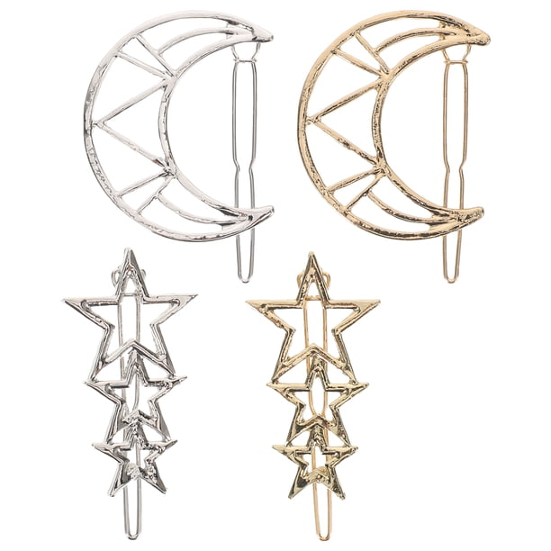 Juego de pinzas para el pelo con forma de estrella: Horquillas geométricas con forma de estrella y luna. Pinzas metálicas huecas para mujer. Accesorios bonitos para fiestas y uso diario.