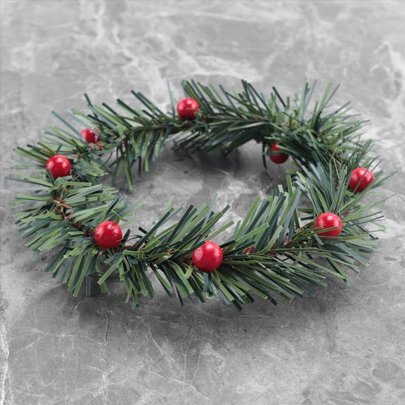 8 PCS Holly Berry Candle Ring Small Artificial Red Berries Pine Needles Wreath for Christmas Garland Ornaments Decor
