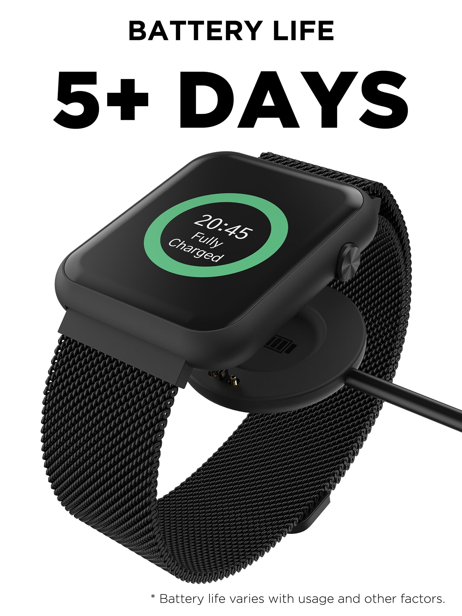iTech Fusion 3 Unisex Adult Rectangular Smart Watch, Black, Mesh