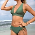 thumbnail image 4 of Hfyihgf Bikini Set for Women Two Piece Swimsuit V Neck Triangle Top Wide Straps Cross Back Lace-Up Mid Rise Bottom Swimwear(Green,M), 4 of 9