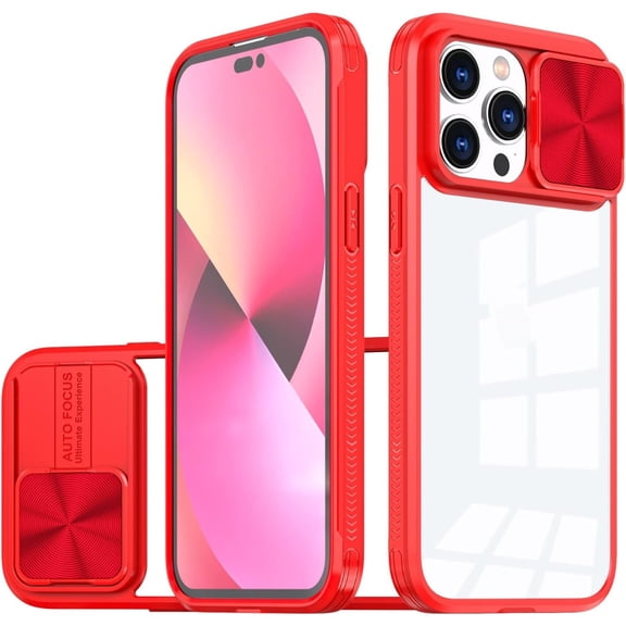 Sliding Window Clear Resin Phone Case for iPhone X XS XR SE 8 7 Plus Max, Transparent Lens Protective Pop Back Cover, Shockproof and Drop-Proof Shell(Red,7/8 Plus)
