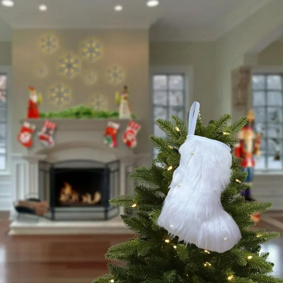 Kbndieu Christmas Stockings, White Fluffy Christmas Stockings Christmas Gifts Bags for Family Kids, Christmas Decorations for Mantels, Fireplace, Christmas Tree
