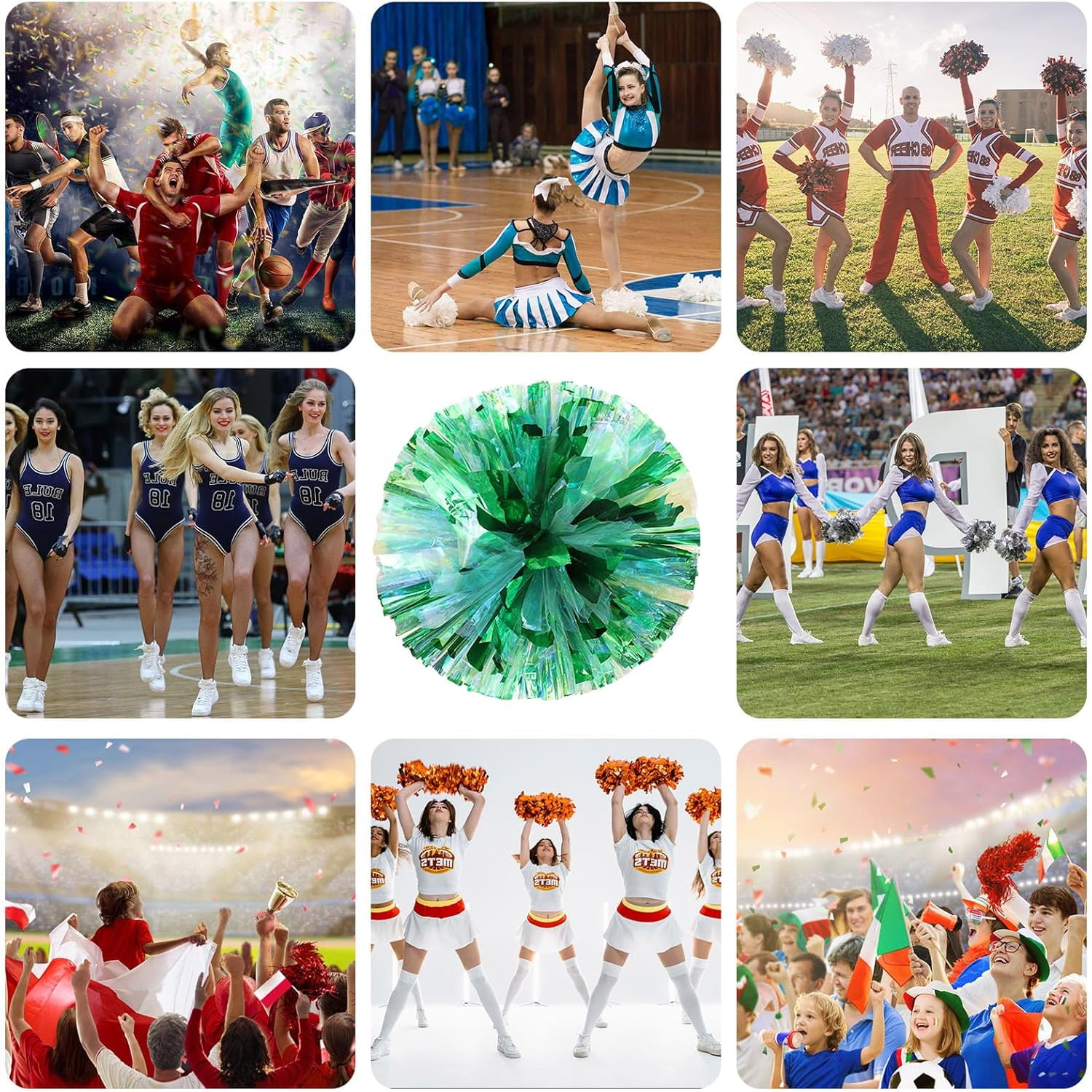 24 PCS pom poms Cheerleading,13.8inch for Sports Teams, Dance Training, and Party Celebrations with Finger Rings