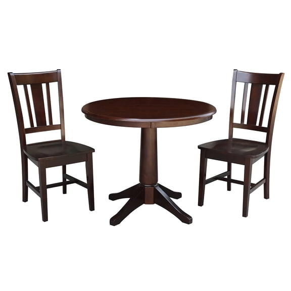 36" Round Pedestal Dining Table with 2 San Remo Chairs - Mocha - 3 Piece Set