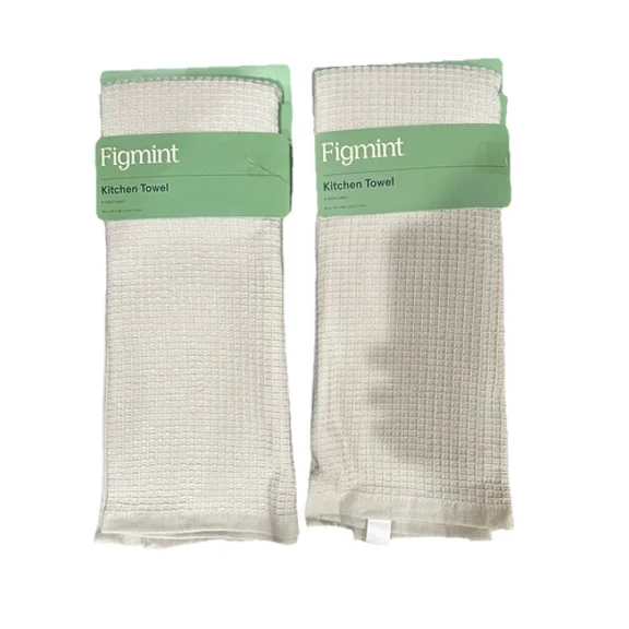 Figmint Kitchen Towel 2 Pack Gray - 100% Cotton Absorbent, Waffle Knit 18X28 In