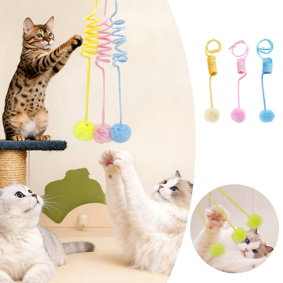 Cat Toy Hanging Spiral Spring Cat Teaser With Pom Pom Clip-On Interactive Cat Toy For Indoor Playing Sports(1Pcs(Random Color)-130Cm)
