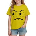 thumbnail image 4 of Blusas y camisas de manga corta con cuello redondo para niños y niñas, color liso, con estampado de expresión linda, manga corta, holgadas y cómodas, blusa para niña, 4 of 5