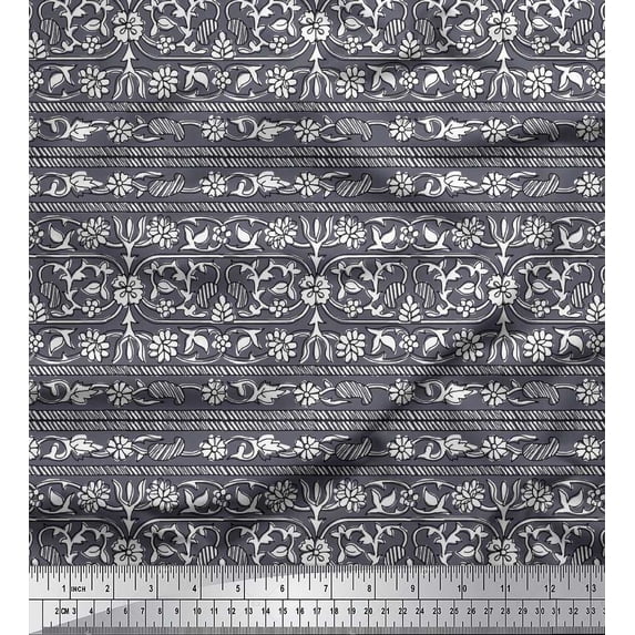 Soimoi Polyester Crepe Fabric Leaves & Floral Block Decor Fabric Printed Yard 42 Inch Wide