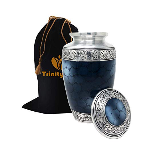 Mediterranean Mystic Blue Cremation Urn For Human Ashes With Velvet Bag Blue Urn Adult 