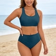 thumbnail image 3 of Women's High Waisted Bikini Sets with Push Up Top - 2 Piece Tummy Control Swimsuits Spaghetti Strap Bathing Suits, Solid Color Beach Wear(Dark Green,L), 3 of 6