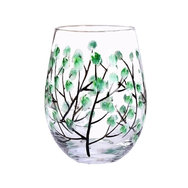 Vasos sin tallo pintados a mano, vasos de vidrio coloridos de 525 ml (17.8 oz) for agua, jugo, bebidas y cerveza.