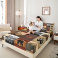thumbnail image 3 of Manfei Vintage Geometric Grid Bed Sheets,Wild Bear Print Full Size Sheets,Brown,4pcs,1 Flat Sheet, 1 Fitted Sheet and 2 Pillowcases, 3 of 6