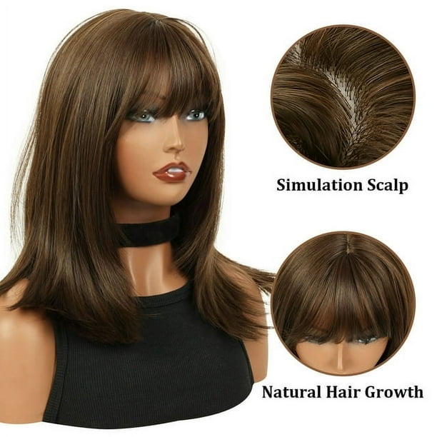 Brown hair wig with bangs online
