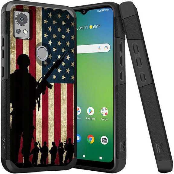 ANJ  Shockproof Dual Layer Slim Hard Case   Tempered Glass Cover Compatible with Icon 5, AT&T Motivate 4 - American Soldiers