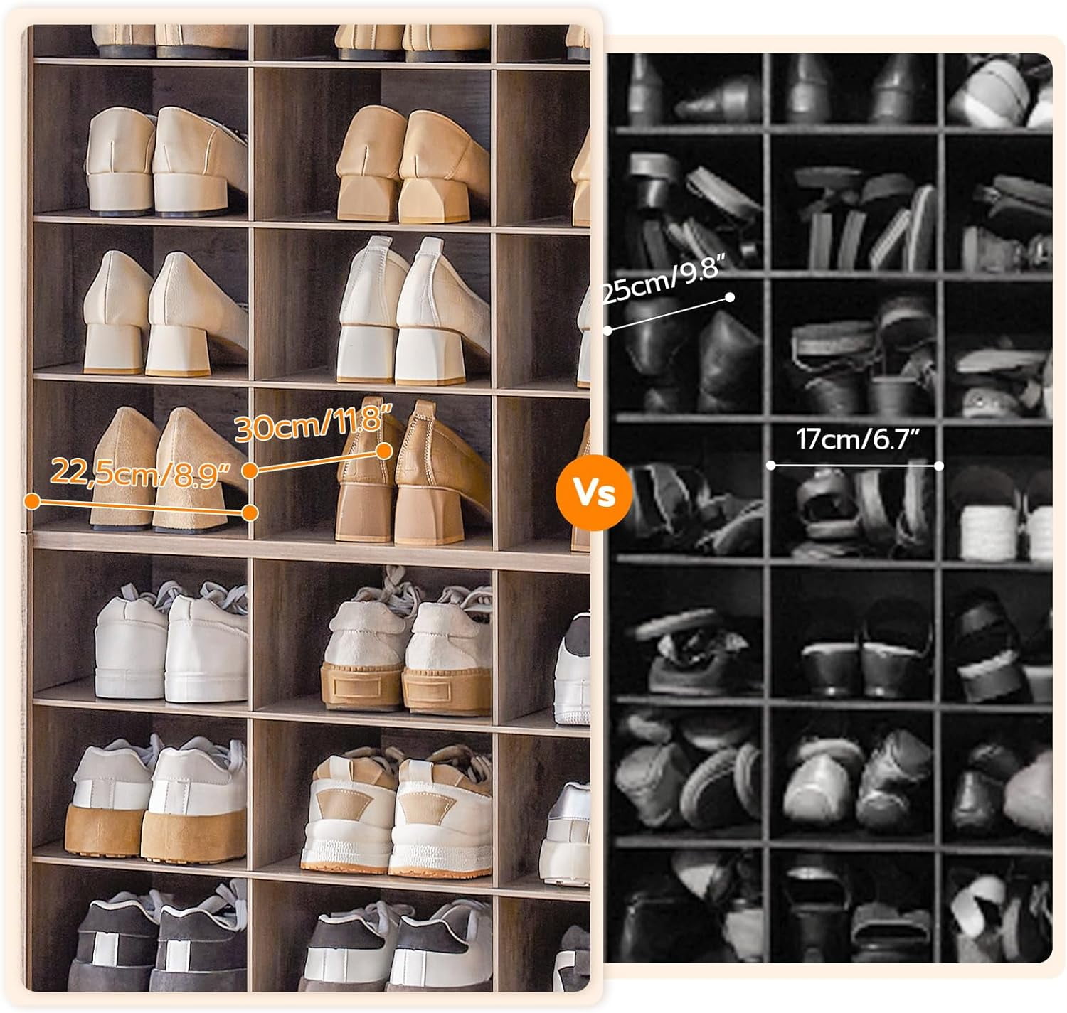 HOOBRO Shoe Cabinet 8-Tier Heavy Duty Shoe Rack with 24 Cubbies and 3 Hooks Entryway Closet Living Room Gray BG24SC01