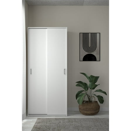 Tvilum Space Armoire Wardrobe with 2 Sliding Doors for Adults in White