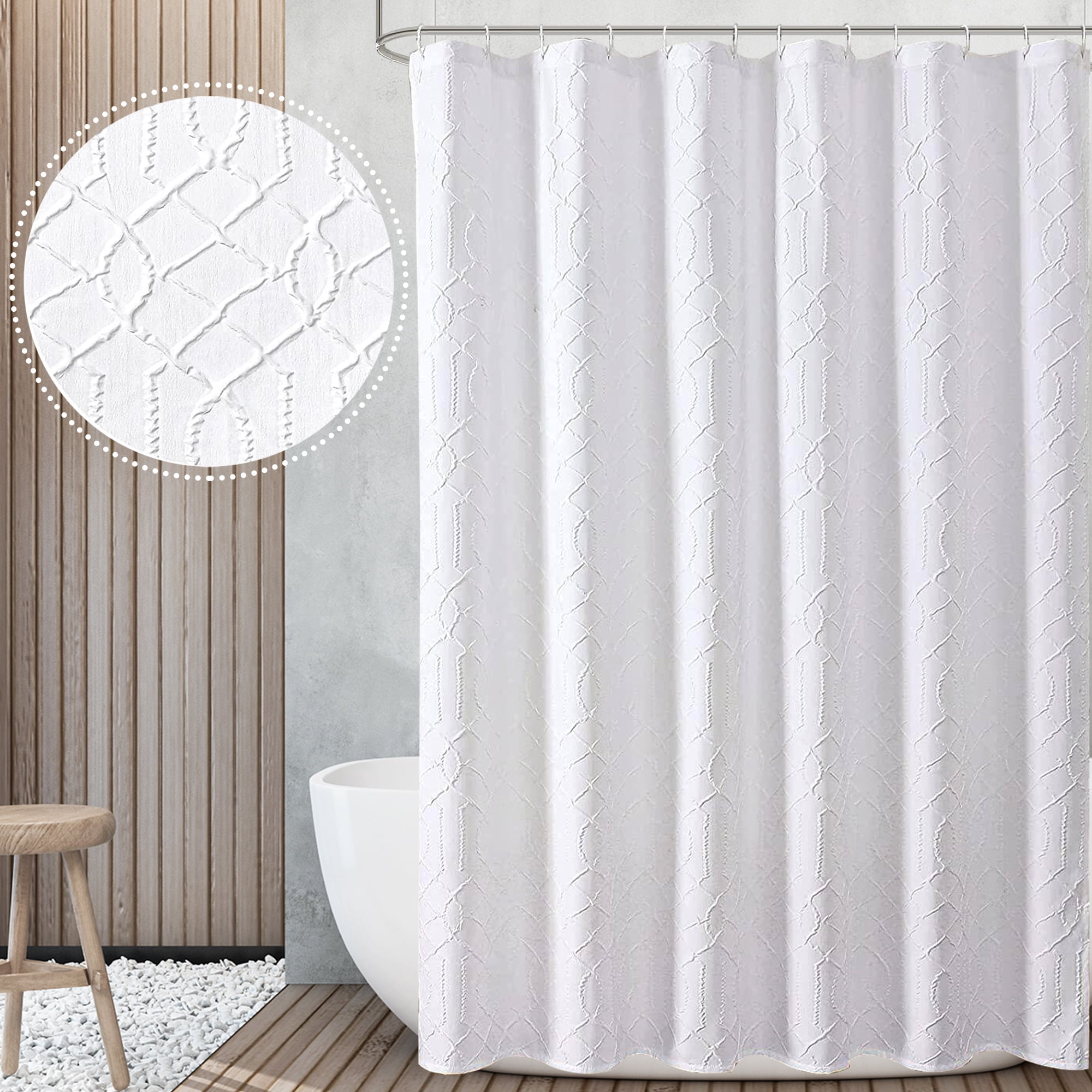 OVZME Extra Long White Shower Curtains 3D Embossed Textured High