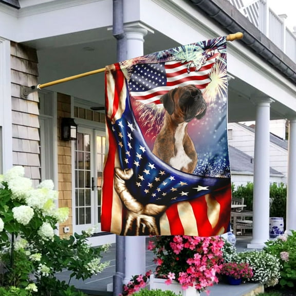 Flagwix American Flag Happy Independence Day Brindle Boxer Flag Polyester Double-sided Printed House Flag