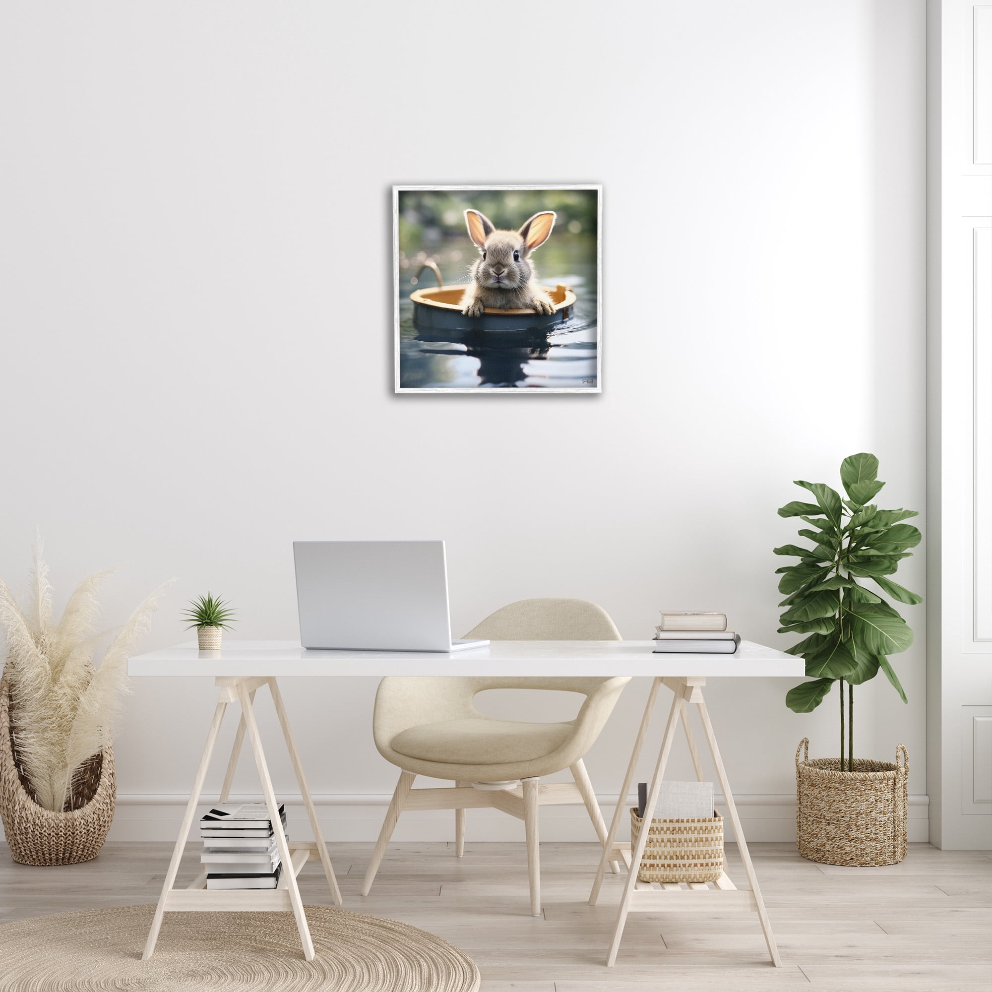 Stupell Industries Bunny in Garden Pond Animals & Insects Painting White Framed Art Print Wall Art, 24 x 24