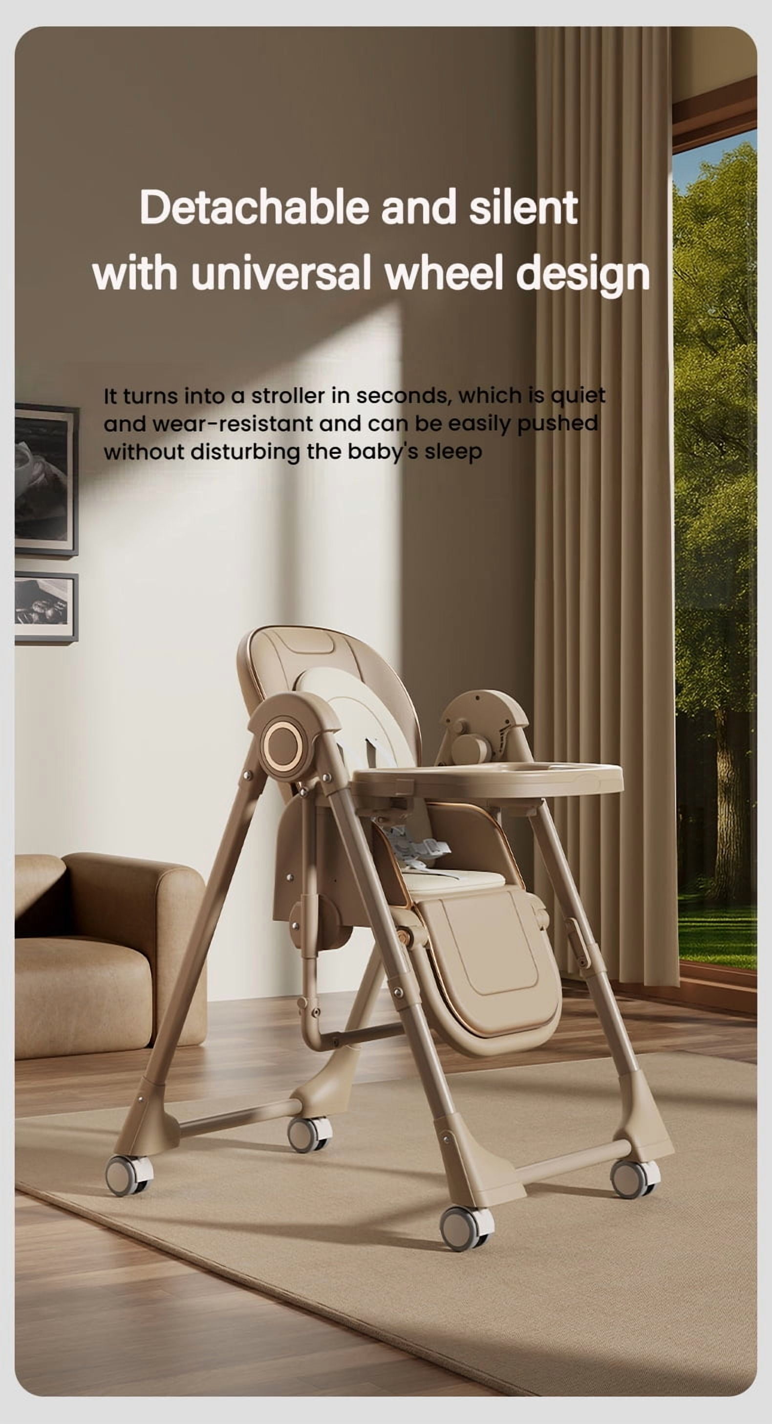 4 in 1 Baby High Chair Folding Dining Chair Convertible Baby Swing with Double Tray,Universal Wheels,PU Leather,for Babies to Toddlers,Unisex,White