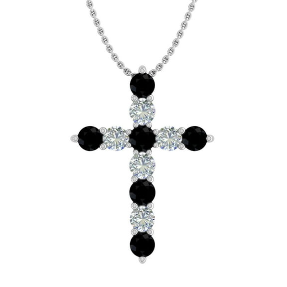 2 Carat Black Diamond & White Diamond Cross Pendant Necklace in 14K White Gold (Silver Chain Included)
