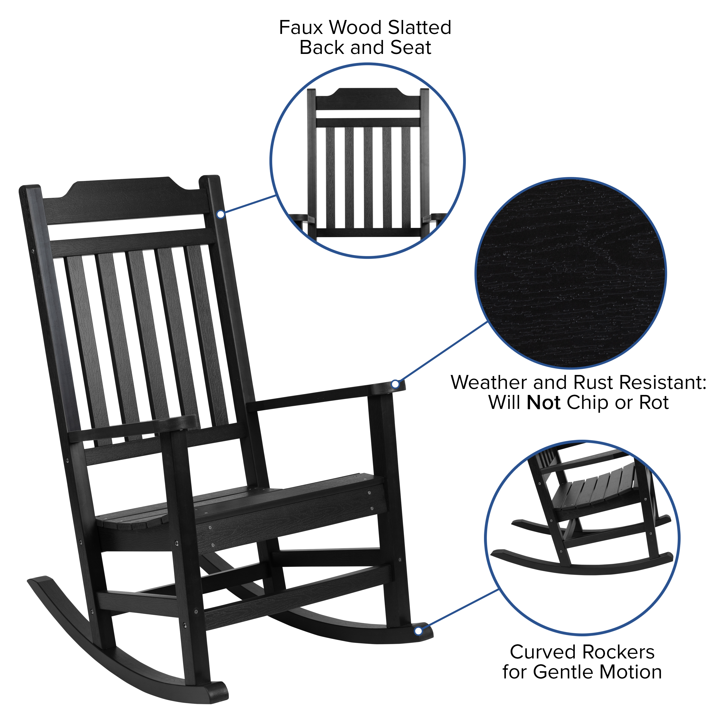Flash Furniture Winston All-Weather Poly Resin Rocking Chair in Black - image 5 of 12