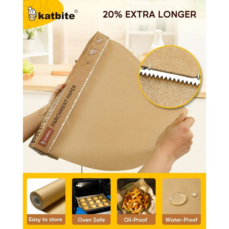 Katbite Value Pack Parchment Paper Roll Heavy Duty & Non-stick Parchment  Paper Roll with Serrated Cutter,15in x 242ft, 300 Sq.Ft,Wihte 