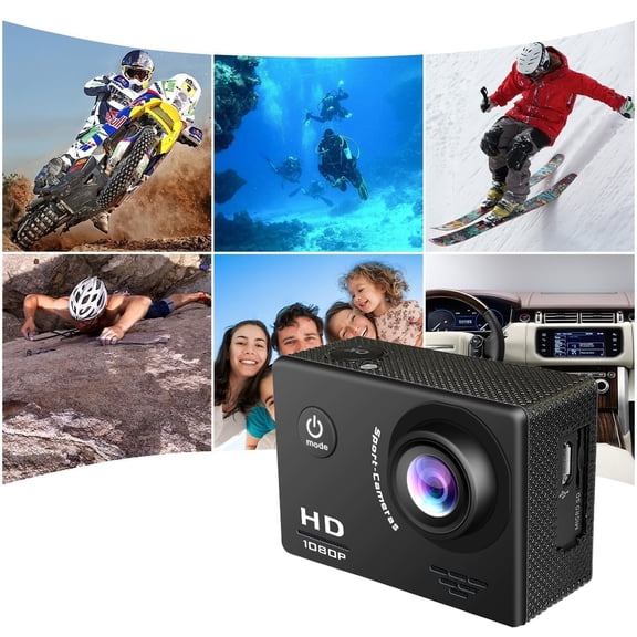 1080P HD Action Camera LCD Screen Waterproof 30m Sports Action Cam for Bicycle, Motorcycle, Skiing, Diving Black