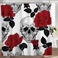 thumbnail image 3 of Floral Skull Shower Curtain Skull Skeleton Art Home Decor Bathroom Curtains Polyester Fabric 72"X72" with 12Hooks, 3 of 7