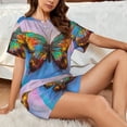 thumbnail image 5 of Yiaed Oil Painting Beautiful Butterfly Print Short Sleeve Pajama Sets for Women Casual Crew Neck 2 Piece Lounge Sets Women's Short-Sleeved Pajama-Small, 5 of 5