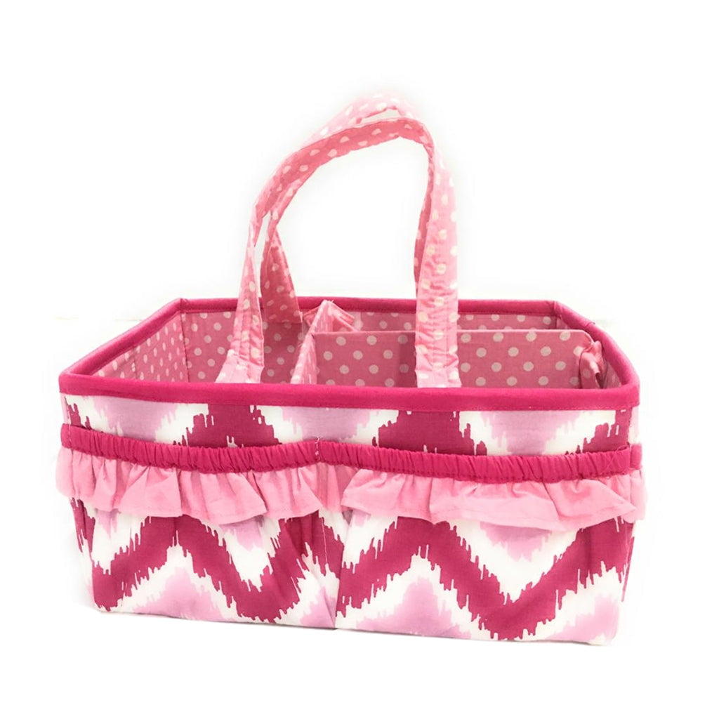 Bacati - Mix N Match Ikat Chevron/Dots Nursery Storage Caddy, Pink/Fuschia