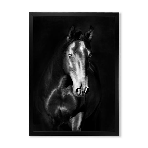 Designart 'Close Up Portrait Of Black Kladruby Horse' Farmhouse Framed Art Print