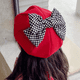 thumbnail image 4 of Boina de invierno para niñas, gorro de boina decorado con lazo, 4 of 5