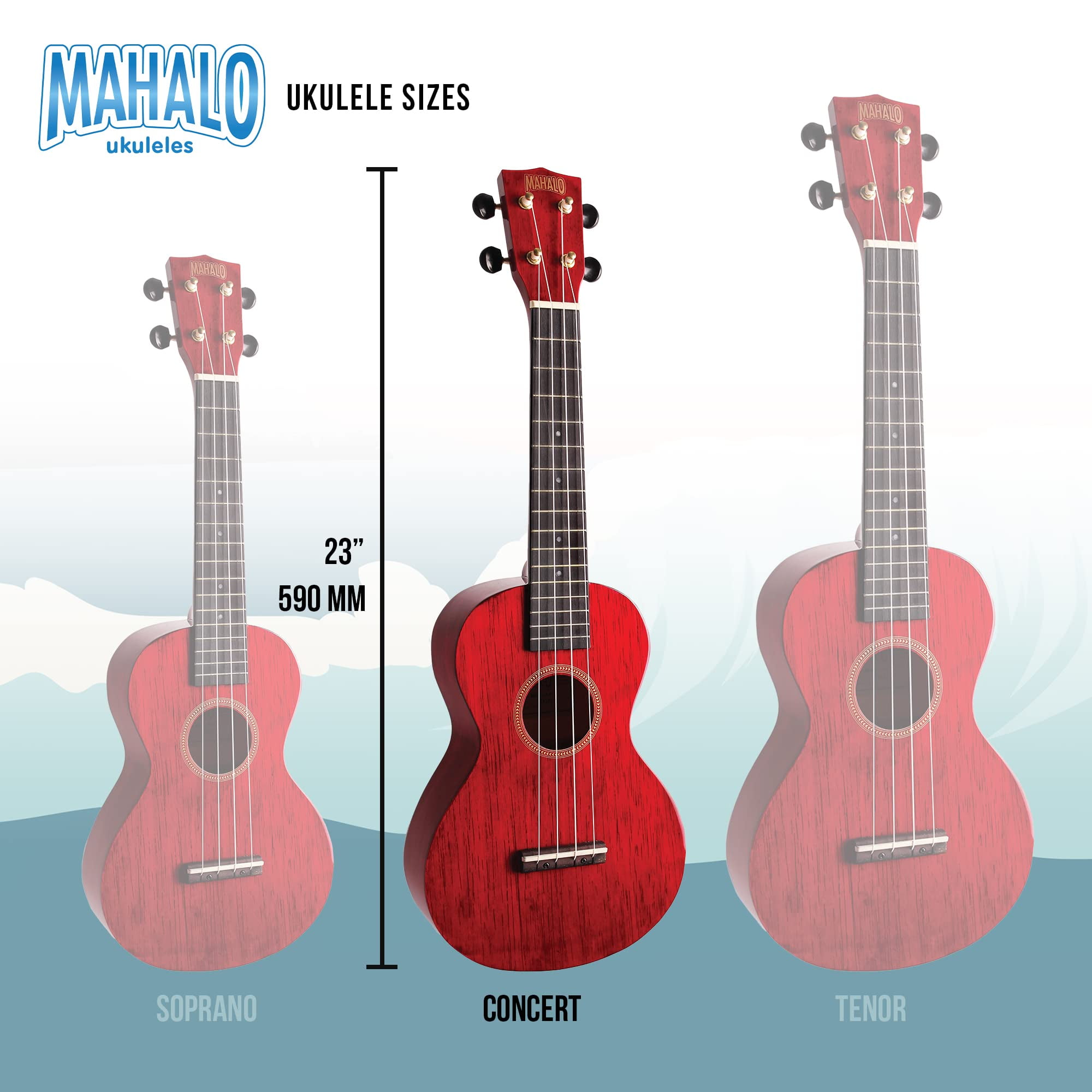 Hano Concert Ukulele w/Bag Trans Wine Red