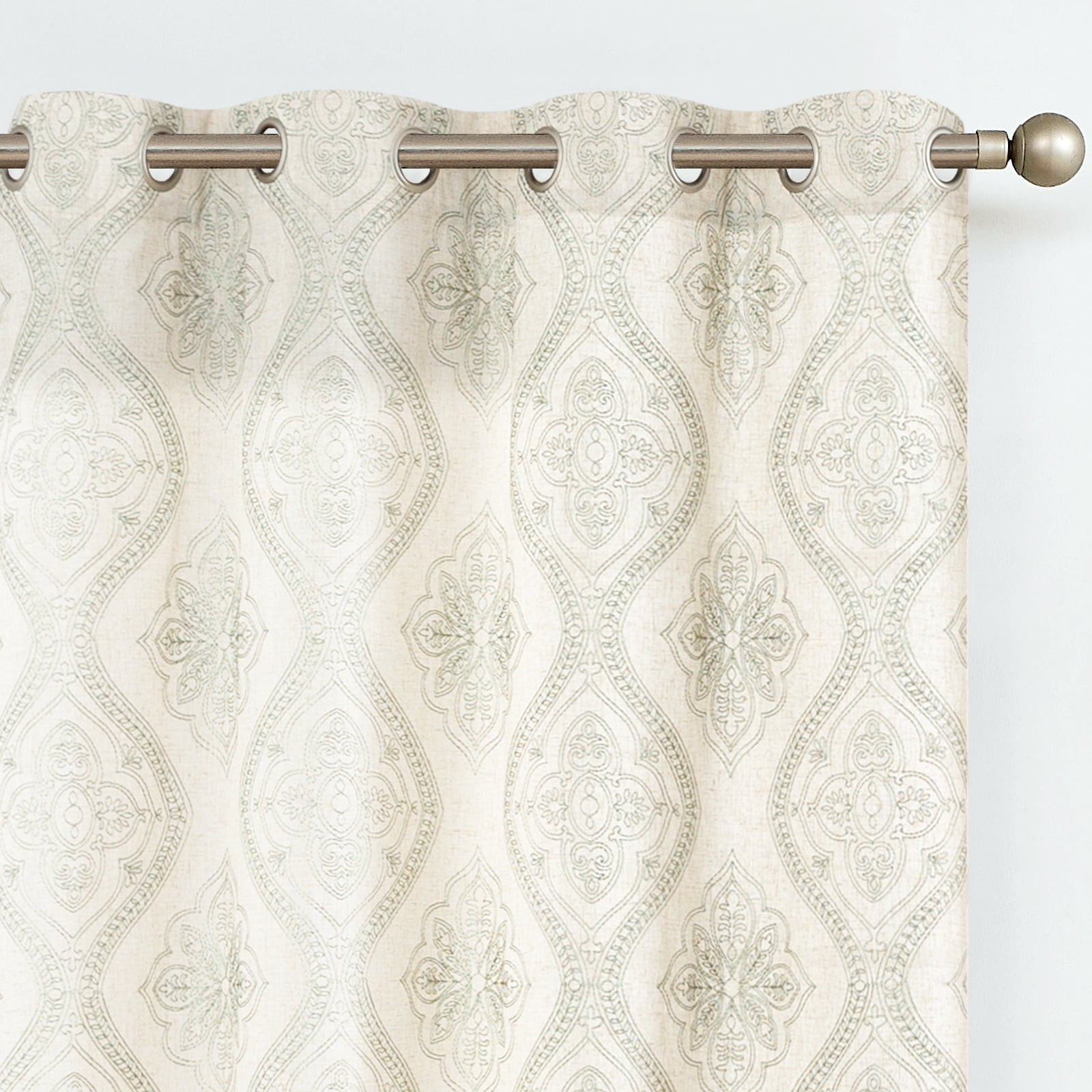 JINCHAN Embroidery Flax Linen Curtains for Living Room Grommet Top