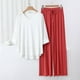 thumbnail image 2 of Conjunto de pijama con cuello en V para mujer: top de manga 3/4 y pantalones anchos, color liso, ropa de dormir ligera, tallas L/XL, 2 of 3