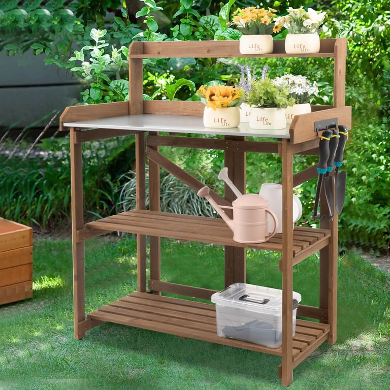 PETSCOSSET Outdoor Wooden Folding Potting Bench Table with