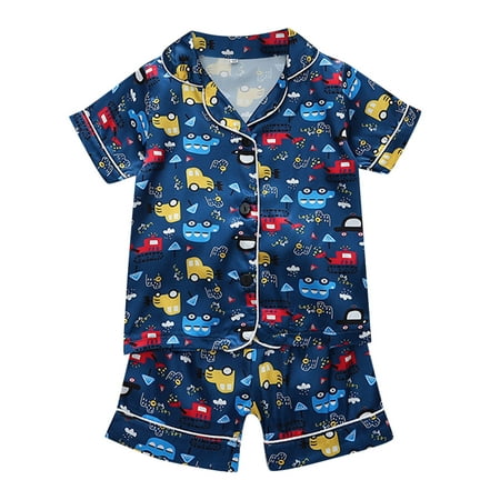 

Binhe P-remium Baby Outfit Unisex Toddler Baby Cartoon Print Pajamas Set Turn-Down Collar Short Sleeve T-shirt and Elastic Shorts Soft Cotton Blend for Boys and Girls Crafted for Maximum Warmth