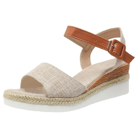 

DVKOVI Beach Shoes Women Women Wedges Sandals Sandals for Women Rope Sole Wedge Lightweight Casual Women s Shoes Fish Mouth Thick Sole Sandals White 39