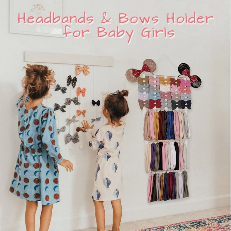 Headband Holder Jewelry Organizer for Girls, 40 Hooks Baby Nylon Band Hair  Accessories Organizer Storage Wall Hanging Decor for Nursery Closet Room  Door 