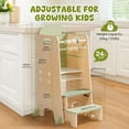 thumbnail image 6 of Robud Toddler Tower Adjustable Kitchen Stool with Chalkboard, Hooks and Anti-Tip Design, Movable Kids Step Stool with Cute Safety Rail, Montessori Activity, Green, 6 of 9