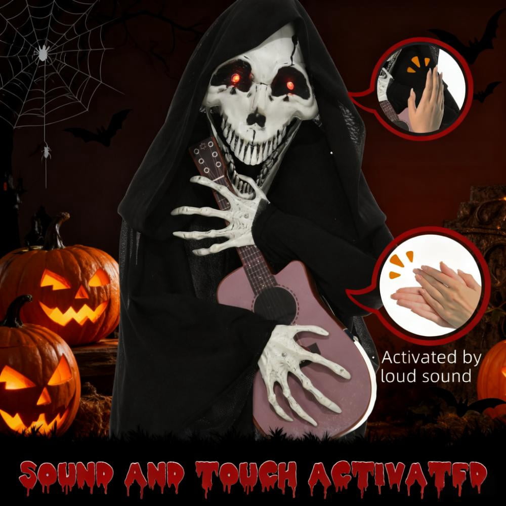 Outdoor Halloween Yard Decor, Guitar-Playing Grim Reaper Outdoor Halloween Decoration Animatronic
