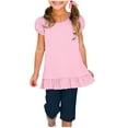 thumbnail image 2 of HAOTAGS Girls Puff-Sleeve Tee（1-15） Summer Round-Neck Ruffle-Hem Short Sleeve Top Pink 9, 2 of 9