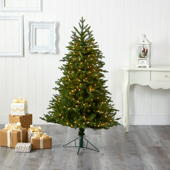 Nearly Natural Green 5' Decorated Fir Christmas Tree with Clear Prelit LED Lights