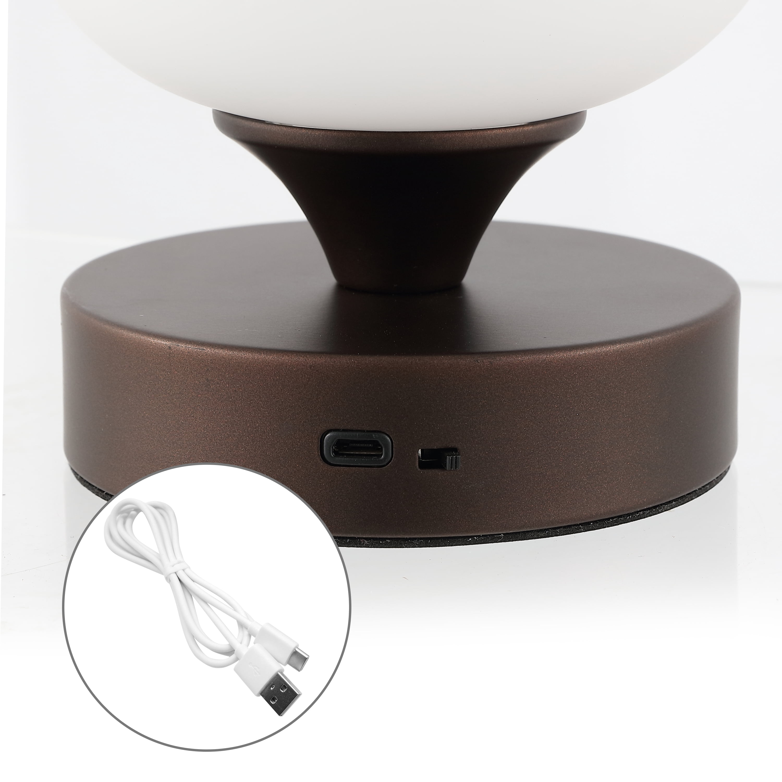 JONATHAN Y Owen 6.13" Bohemian Farmhouse Iron Rechargeable Integrated Portable LED Table Lamp, Oil Rubbed Bronze/White, JYL7112A